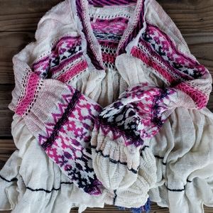 Free People Pink and Cream Knit Jacket